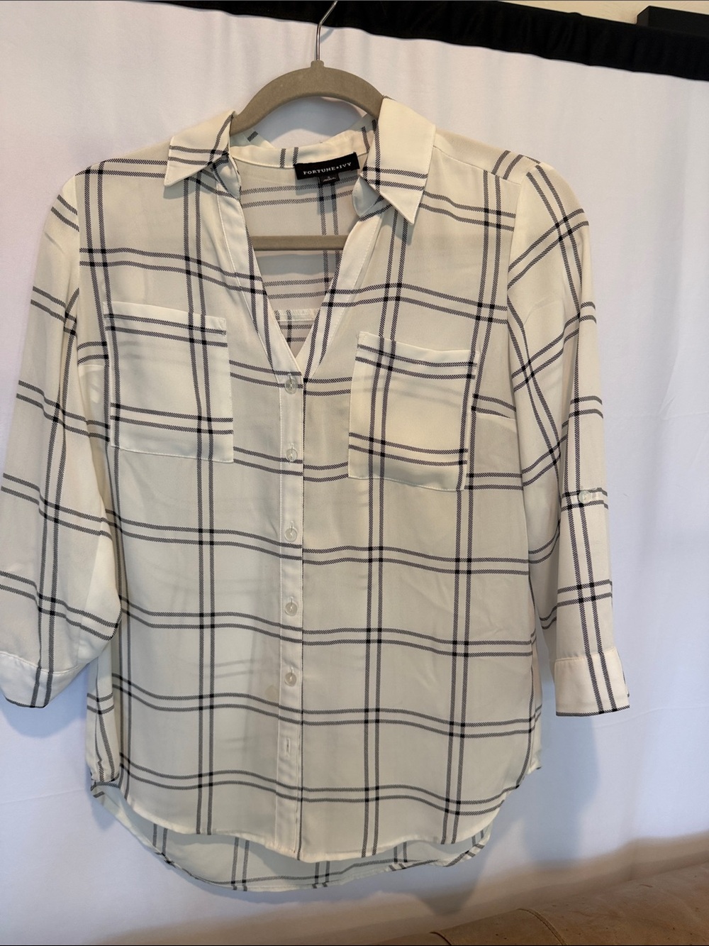 Fortune + Ivy Cream Plaid Button-Front Blouse